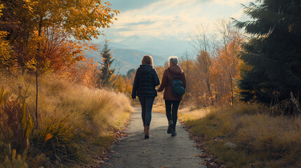 Fototapeta premium A Daughter and Mother Walk Together