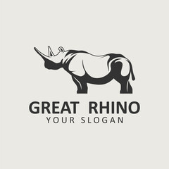 Rhino logo. Rhinoceros icon. Endangered animal symbol. African wildlife brand emblem. Vector illustration. this logo suitable for industrial, building, security and construction companies.