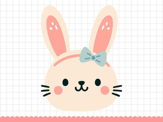 Doodle rabbit with a bow. Little bunny in cartoon style. Vector illustration.