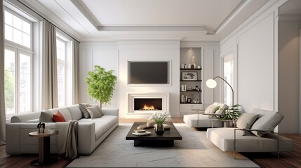 Fototapeta na wymiar Modern sophisticated living room interior design with elegant color palette 