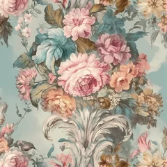 Zelfklevend Fotobehang wallpaper style in classic pastel floral drawing illustration seamless pattern  © Wipada