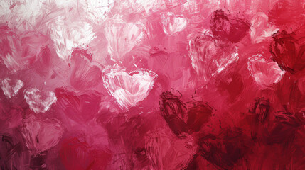 Expressive Brush Stroke Hearts in a Palette of Reds and Pinks Abstract Background