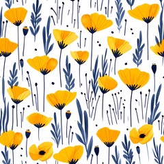 Fototapeta na wymiar seamless pattern with yellow poppy flowers