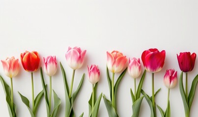 tulips around a white background  - obrazy, fototapety, plakaty
