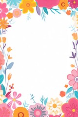 Fototapeta na wymiar blank copy space background with colorful floral border, minimalistic mock-up frame