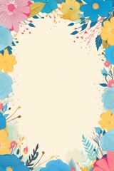 Obraz na płótnie Canvas blank copy space background with colorful floral border, minimalistic mock-up frame