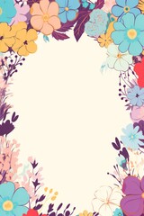 blank copy space background with colorful floral border, minimalistic mock-up frame