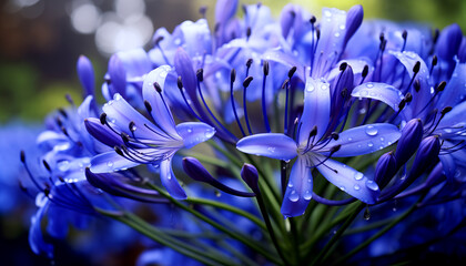 Agapanthus,black magic African lily with a delicate petals against a dark background highlighting their natural beauty,AI generated.	