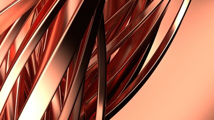 Copper Wavy Metal Gentle Curtain Delicate Modern Artistic Linear Elegant Modern 3D Rendering Abstract Background