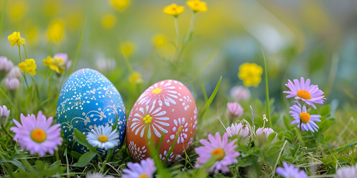 Unveiling the Secrets of Easter Eggs Among Wildflowers | Easter egg hunting background |  Happy Easter