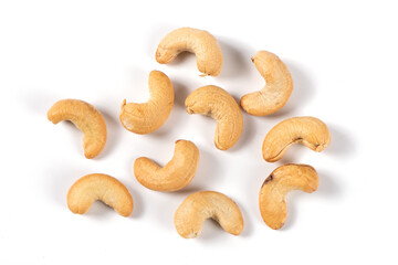 roasted salted cashew nuts isolated on whtie background.