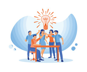Creative people have new ideas to achieve success in a business. Brainstorming. Team communication. flat vector modern illustration 