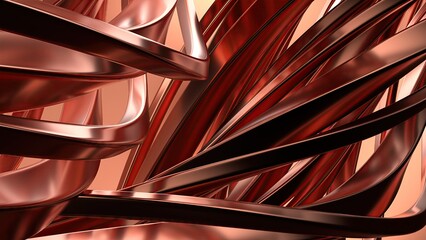 Copper Wavy Metal Gentle Curtain Bezier Curve Contemporary Elegant Modern 3D Rendering Abstract Background