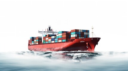 Massive Cargo Ship Navigating Open Sea - AI Generated - obrazy, fototapety, plakaty