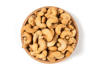 roasted salted cashew nuts isolated on whtie background.
