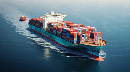 Massive Cargo Ship Navigating Open Sea - AI Generated - obrazy, fototapety, plakaty