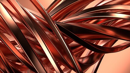 Copper Wavy Metal Gentle Curtain Luxury Elegant Modern 3D Rendering Abstract Background with Delicate Bezier Curves