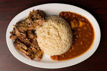 Shredded pork, rice and beans