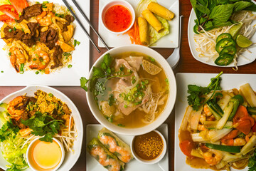 Vietnamese food flat lay composition
