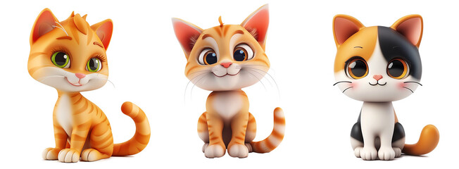 Cute cat 3d cartoon illustration isolated on transparent background png. Many cats to choose from. Minimalist art.