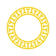 Abstract yellow decorative greek meander circle frame vector label