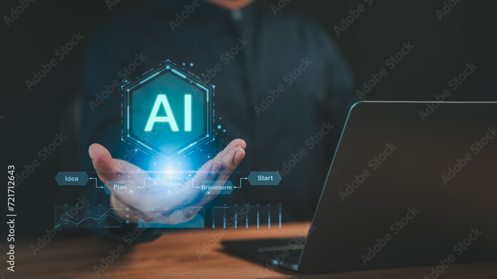 Poster Business technology concept of connection and networking, AI technology, internet of things. Technology big data and business process strategy, Financial management and digital smart industry.