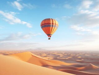 Dreamy Hot Air Balloon Floating in Blue Sky - AI Generated