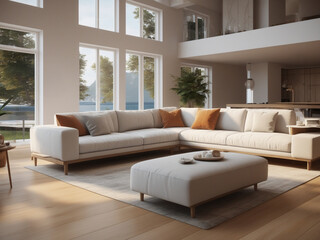 Coastal Lounge, Relaxing Seaside Living Room with Beige Sofa