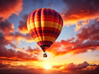 Fototapeta premium Dreamy Hot Air Balloon Floating in Blue Sky - AI Generated