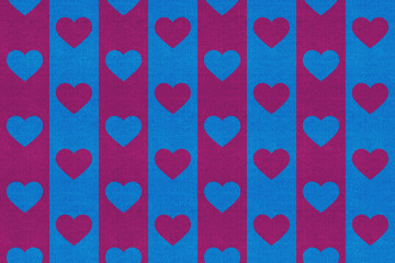 Denim blue jeans surface texture.Grunge fabric texture background. Love hearts seamless patterns of red pink background. Romantic design for birthday, Valentine's day,greeting card, wedding, decorate.