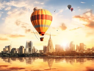 Fototapeta na wymiar Dreamy Hot Air Balloon Floating in Blue Sky - AI Generated