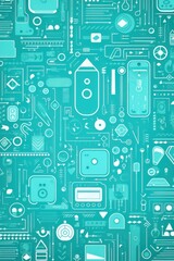Aqua abstract technology background using tech devices and icons