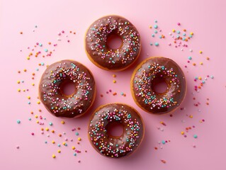 delicious donuts on pink background. so sweet looking