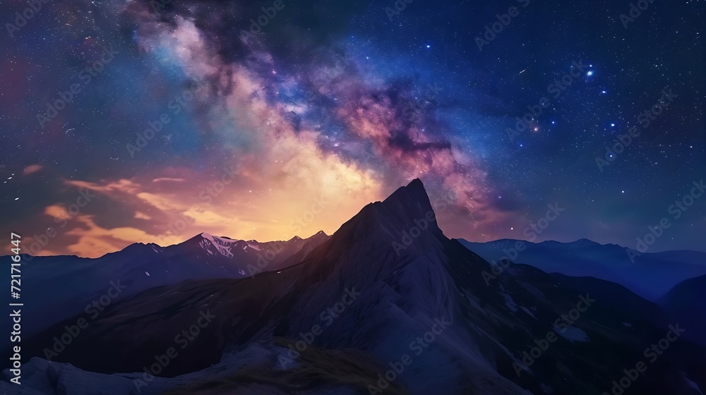 Wall mural generative ai : epic sunset and stars of the milky way. spirituality and tranquility of the landscap - Wall murals