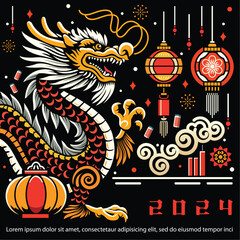Chinese New Year Dragon on Greeting Card vector illustration