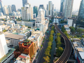 Fototapeta na wymiar Aerial view Silom city building with BTS skytrain