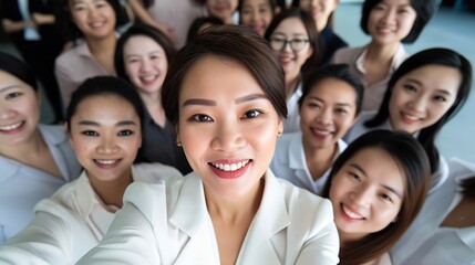 Obraz premium Generative AI : Diversity, portrait selfie and business women teamwork, global success or group empowerment in office leadership. 