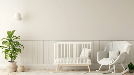 Generative AI : Modern baby room interior with crib and rocking chair