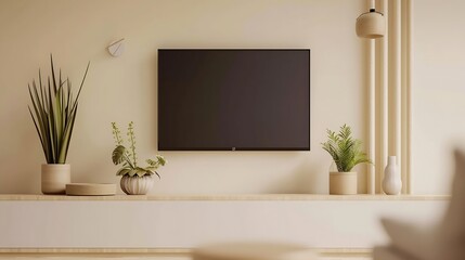 Generative AI : Mockup a TV wall mounted with decoration in living room