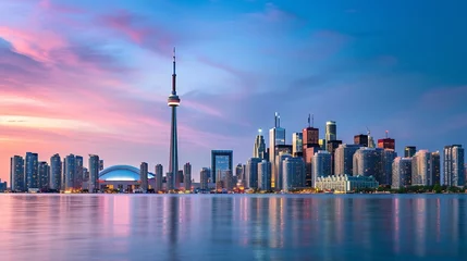 Crédence de cuisine en verre imprimé Toronto Generative AI : Canada- Ontario- Toronto- Skyline of lakeshore city at dusk