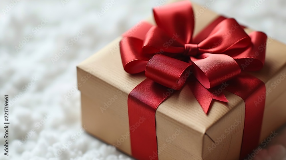 Poster Generative AI : Gift box with red bow isolated on white background