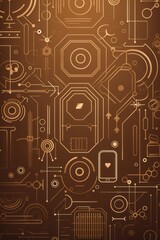 Bronze abstract technology background using tech devices and icons
