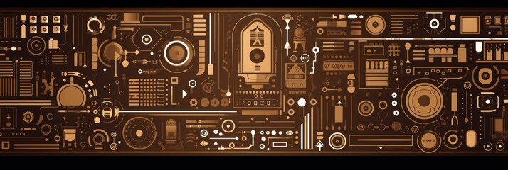 Bronze abstract technology background using tech devices and icons