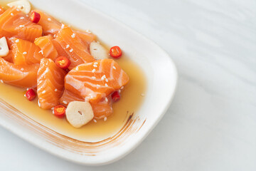 fresh salmon raw marinated shoyu or salmon pickled soy sauce