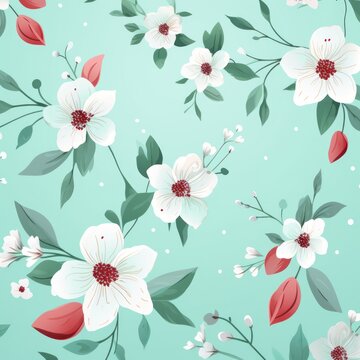 Burgundy vector illustration cute aesthetic old mint green paper with cute mint green flowers