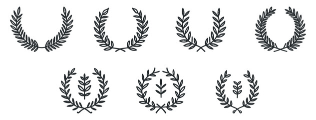 Elegant Black Laurel Wreath Collection - Vector Icons for Distinction and Merit