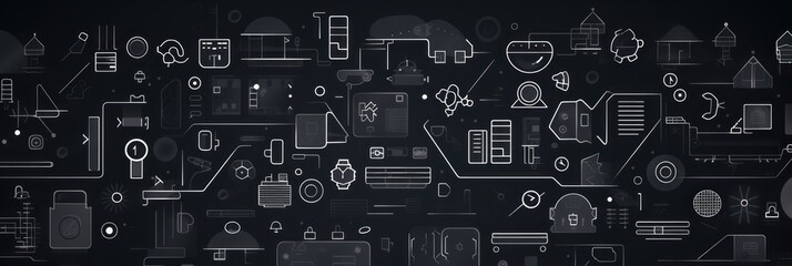 Charcoal abstract technology background using tech devices and icons