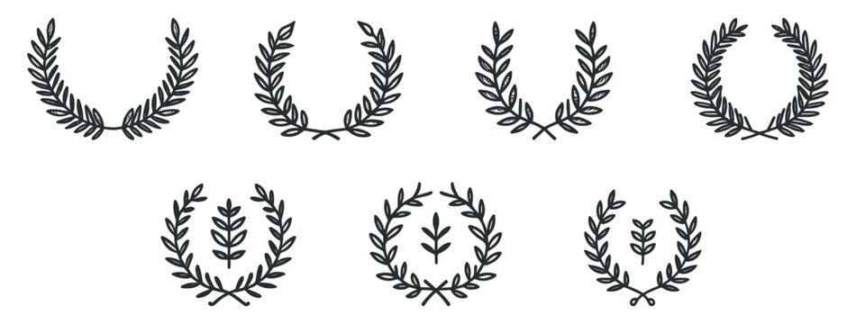 Elegant Black Laurel Wreath Collection - Vector Icons for Distinction and Merit