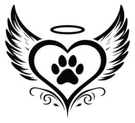 Stylized Dog Paw Print with Angelic Wings