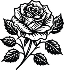 Classic Rose Outline Tattoo Artwork with Leaves